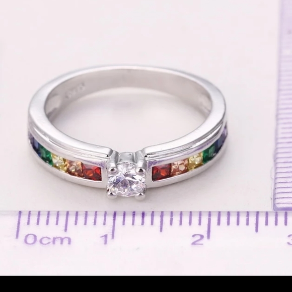 🌈NEW STERLING RAINBOW CHANNEL SET CZ RING - Picture 1 of 8